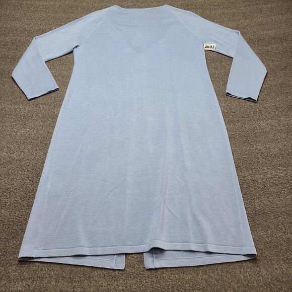 Talbots Cardigan Sweater Womens Petite Small Blue Long Duster V Neck One Button - Picture 7 of 9